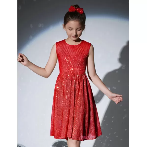 Mebius Girls Sequin Dress Sleeveless Sparkly Special Occasion Kids Party Sequence Sparkle Dress Birthday 814YRed