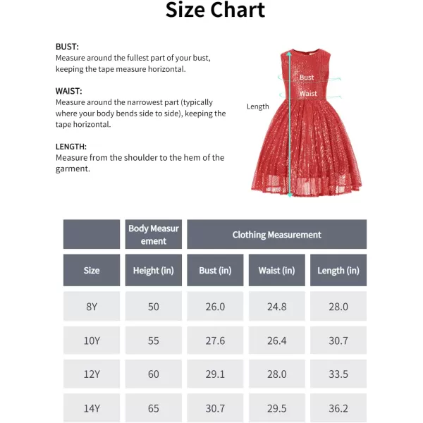 Mebius Girls Sequin Dress Sleeveless Sparkly Special Occasion Kids Party Sequence Sparkle Dress Birthday 814YRed