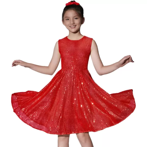Mebius Girls Sequin Dress Sleeveless Sparkly Special Occasion Kids Party Sequence Sparkle Dress Birthday 814YRed