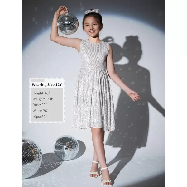 Mebius Girls Sequin Dress Sleeveless Sparkly Special Occasion Kids Party Sequence Sparkle Dress Birthday 814YWhite