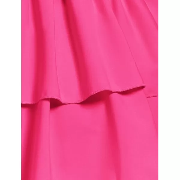 Mebius Womens Floral Mini Dress Summer Criss Cross Halter Backless Preppy Smocked Waist Short Ruffle Dress Picnic BeachSolid Hot Pink