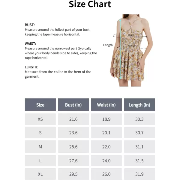 Mebius Womens Floral Mini Dress Summer Criss Cross Halter Backless Preppy Smocked Waist Short Ruffle Dress Picnic BeachYellow