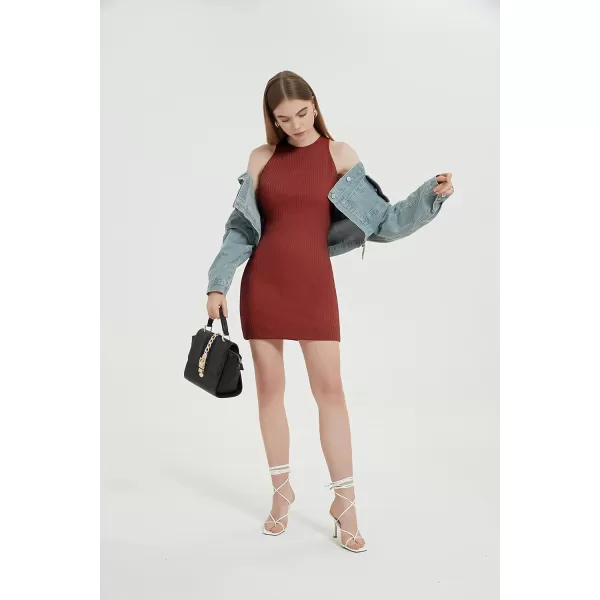 Womens Crochet Dresses Knitted Dress Y2K Bodycon Mini Waffle Knit Apparel Casual Tank Sleeveless Round NeckRed