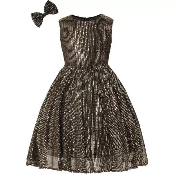 Mebius Girls Sequin Dress Sleeveless Sparkly Special Occasion Kids Party Sequence Sparkle Dress Birthday 814YBlack Gold