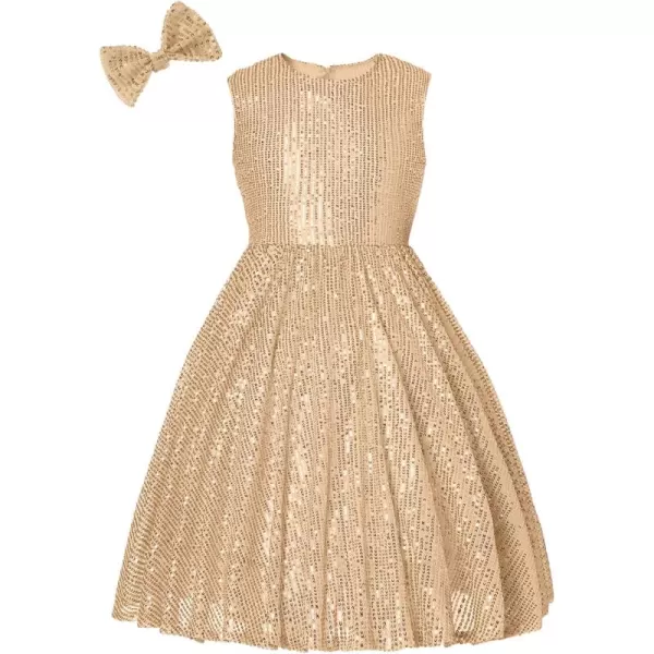 Mebius Girls Sequin Dress Sleeveless Sparkly Special Occasion Kids Party Sequence Sparkle Dress Birthday 814YChampagne Gold