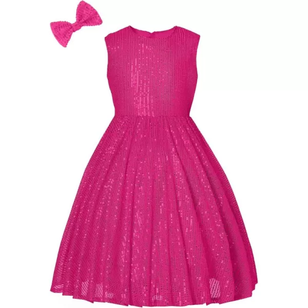 Mebius Girls Sequin Dress Sleeveless Sparkly Special Occasion Kids Party Sequence Sparkle Dress Birthday 814YHot Pink