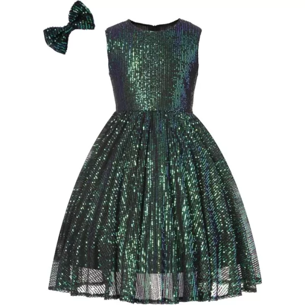 Mebius Girls Sequin Dress Sleeveless Sparkly Special Occasion Kids Party Sequence Sparkle Dress Birthday 814YIridescent Green