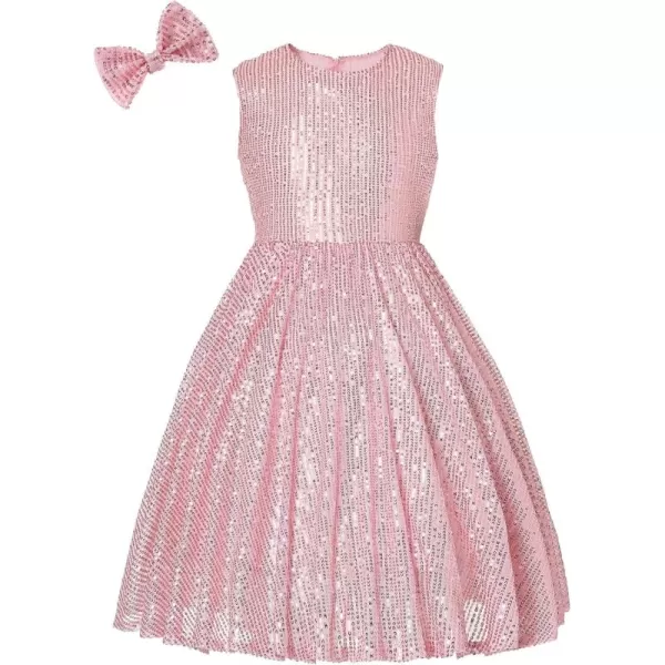 Mebius Girls Sequin Dress Sleeveless Sparkly Special Occasion Kids Party Sequence Sparkle Dress Birthday 814YPink