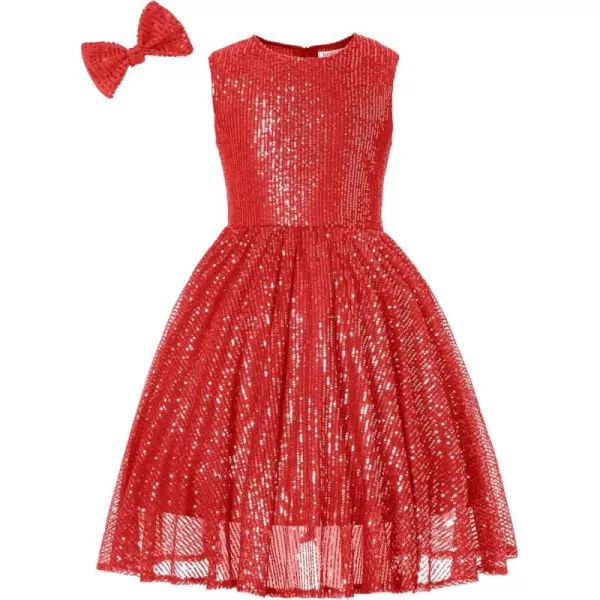 Mebius Girls Sequin Dress Sleeveless Sparkly Special Occasion Kids Party Sequence Sparkle Dress Birthday 814YRed