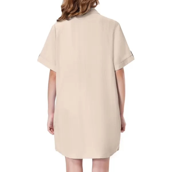 Girls Button Down Shirt Dress with Side Pockets Short Sleeve Linen Loose Casual Tunic Blouse Top 612YBeige