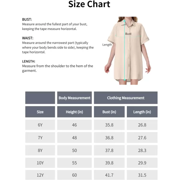 Girls Button Down Shirt Dress with Side Pockets Short Sleeve Linen Loose Casual Tunic Blouse Top 612YBeige
