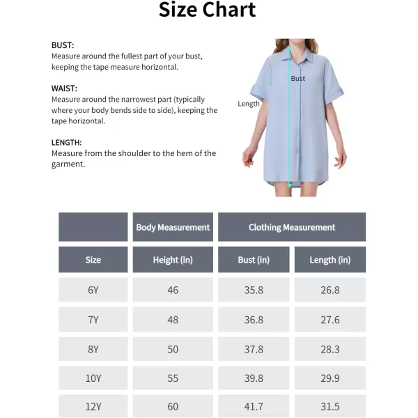 Girls Button Down Shirt Dress with Side Pockets Short Sleeve Linen Loose Casual Tunic Blouse Top 612YBlue