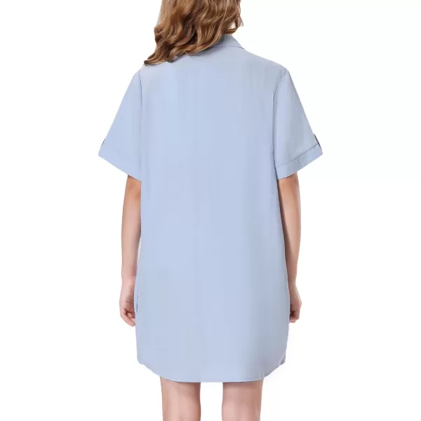 Girls Button Down Shirt Dress with Side Pockets Short Sleeve Linen Loose Casual Tunic Blouse Top 612YBlue