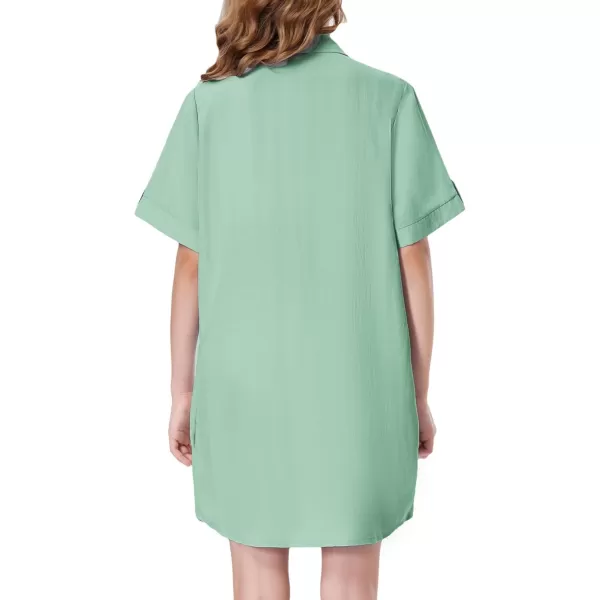 Girls Button Down Shirt Dress with Side Pockets Short Sleeve Linen Loose Casual Tunic Blouse Top 612YGreen