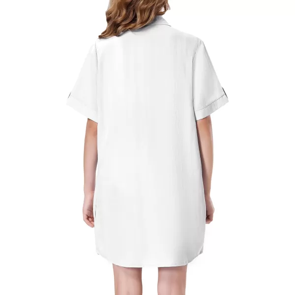 Girls Button Down Shirt Dress with Side Pockets Short Sleeve Linen Loose Casual Tunic Blouse Top 612YWhite