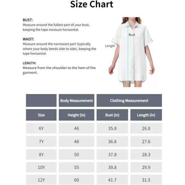 Girls Button Down Shirt Dress with Side Pockets Short Sleeve Linen Loose Casual Tunic Blouse Top 612YWhite