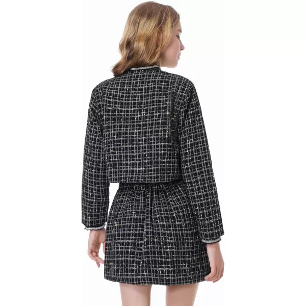 Girls Skirt Set 2 Piece Outfits Plaid Tweed Button Front Long Sleeve Sparkle Jacket and Mini Skirt Preppy Kids 612YBlack