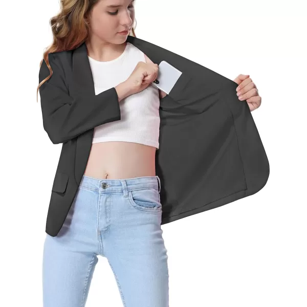 Mebius Girls Blazer Jacket Long Sleeve Shawl Collar Open Front Formal Blazers Suit Inner Pocket for Kids Size 612 YearBlack