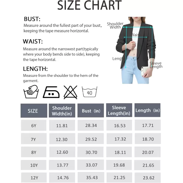 Mebius Girls Blazer Jacket Long Sleeve Shawl Collar Open Front Formal Blazers Suit Inner Pocket for Kids Size 612 YearBlack