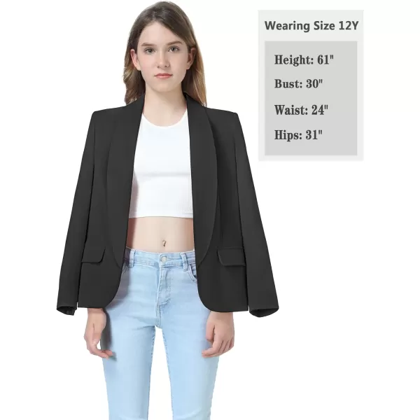 Mebius Girls Blazer Jacket Long Sleeve Shawl Collar Open Front Formal Blazers Suit Inner Pocket for Kids Size 612 YearBlack