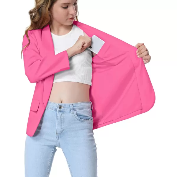 Mebius Girls Blazer Jacket Long Sleeve Shawl Collar Open Front Formal Blazers Suit Inner Pocket for Kids Size 612 YearHot Pink