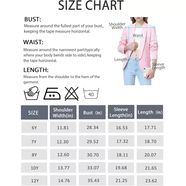 Mebius Girls Blazer Jacket Long Sleeve Shawl Collar Open Front Formal Blazers Suit Inner Pocket for Kids Size 612 YearPink