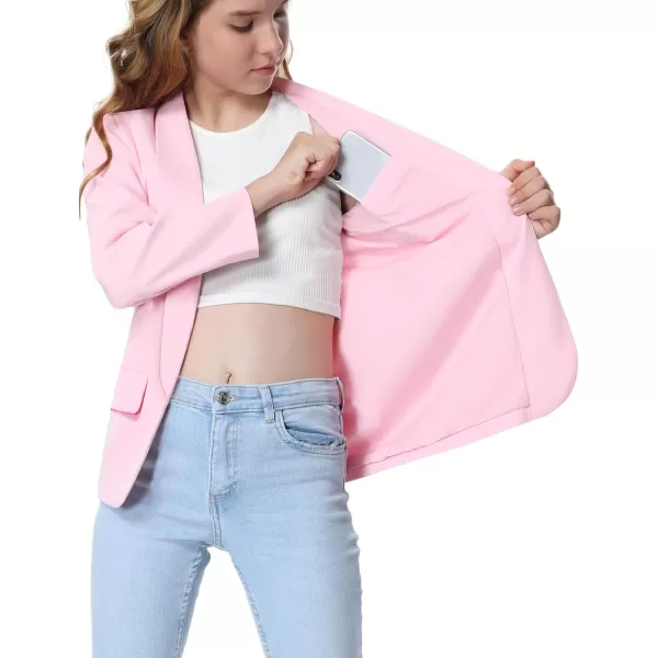 Mebius Girls Blazer Jacket Long Sleeve Shawl Collar Open Front Formal Blazers Suit Inner Pocket for Kids Size 612 YearPink