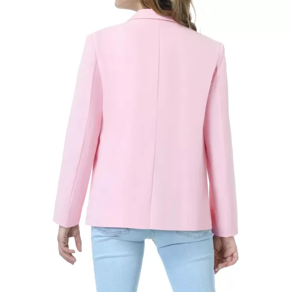 Mebius Girls Blazer Jacket Long Sleeve Shawl Collar Open Front Formal Blazers Suit Inner Pocket for Kids Size 612 YearPink