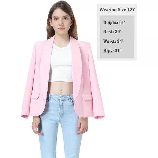 Mebius Girls Blazer Jacket Long Sleeve Shawl Collar Open Front Formal Blazers Suit Inner Pocket for Kids Size 612 YearPink
