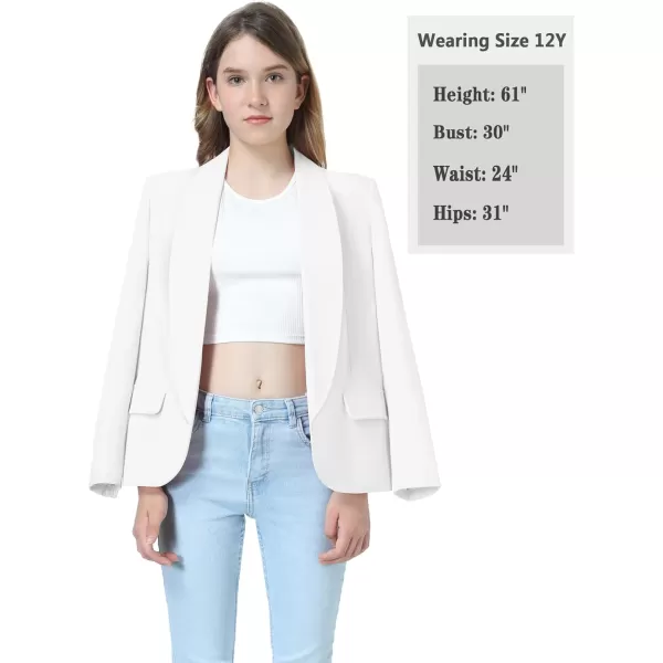 Mebius Girls Blazer Jacket Long Sleeve Shawl Collar Open Front Formal Blazers Suit Inner Pocket for Kids Size 612 YearWhite