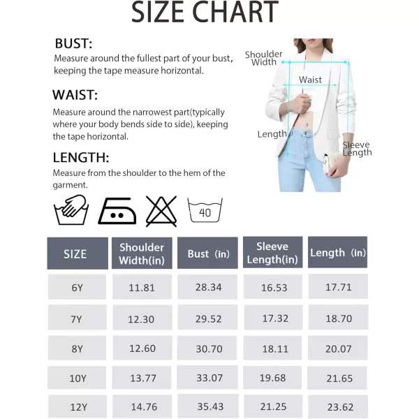 Mebius Girls Blazer Jacket Long Sleeve Shawl Collar Open Front Formal Blazers Suit Inner Pocket for Kids Size 612 YearWhite