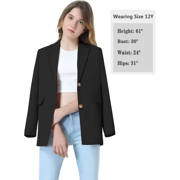 Mebius Girls Blazer Jacket with Inner Pocket Long Sleeve Notched CollarLapel Collar Open Front Casual Kids Blazers SuitBlack