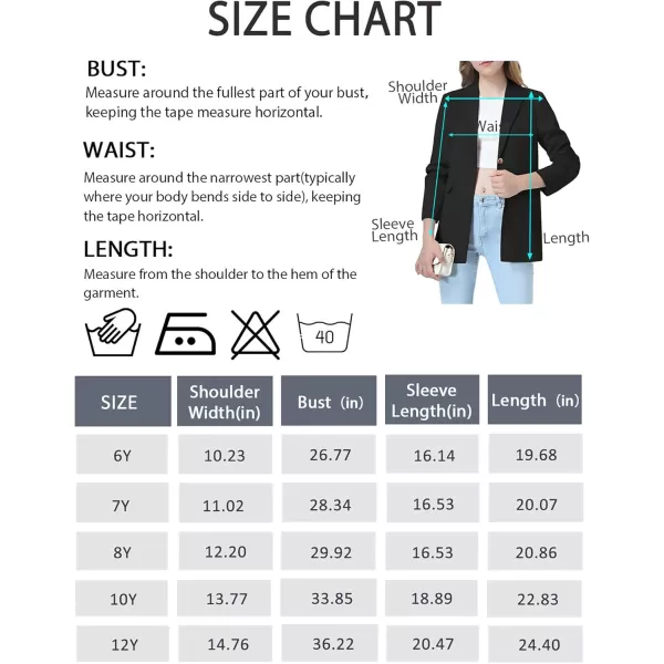 Mebius Girls Blazer Jacket with Inner Pocket Long Sleeve Notched CollarLapel Collar Open Front Casual Kids Blazers SuitBlack