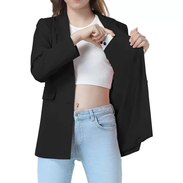 Mebius Girls Blazer Jacket with Inner Pocket Long Sleeve Notched CollarLapel Collar Open Front Casual Kids Blazers SuitBlack