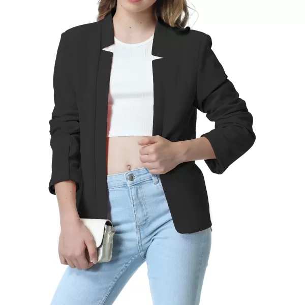 Mebius Girls Blazer Jacket with Inner Pocket Long Sleeve Notched CollarLapel Collar Open Front Casual Kids Blazers SuitBlackcropped