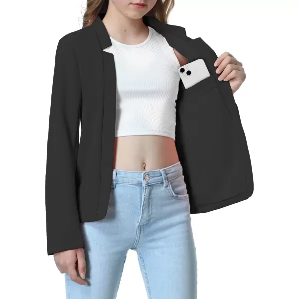 Mebius Girls Blazer Jacket with Inner Pocket Long Sleeve Notched CollarLapel Collar Open Front Casual Kids Blazers SuitBlackcropped