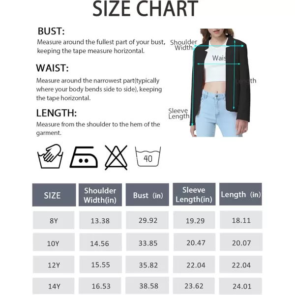 Mebius Girls Blazer Jacket with Inner Pocket Long Sleeve Notched CollarLapel Collar Open Front Casual Kids Blazers SuitBlackcropped