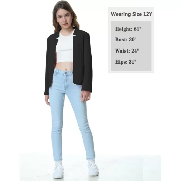 Mebius Girls Blazer Jacket with Inner Pocket Long Sleeve Notched CollarLapel Collar Open Front Casual Kids Blazers SuitBlackcropped