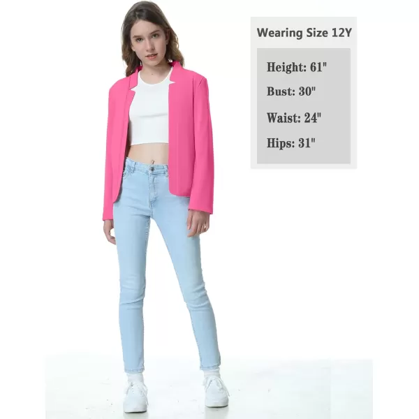 Mebius Girls Blazer Jacket with Inner Pocket Long Sleeve Notched CollarLapel Collar Open Front Casual Kids Blazers SuitHot Pinkcropped