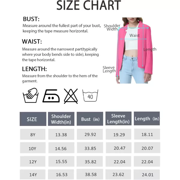 Mebius Girls Blazer Jacket with Inner Pocket Long Sleeve Notched CollarLapel Collar Open Front Casual Kids Blazers SuitHot Pinkcropped