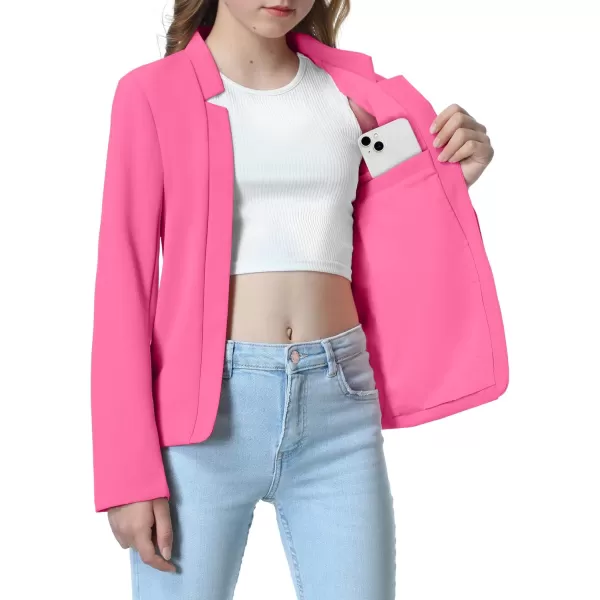 Mebius Girls Blazer Jacket with Inner Pocket Long Sleeve Notched CollarLapel Collar Open Front Casual Kids Blazers SuitHot Pinkcropped