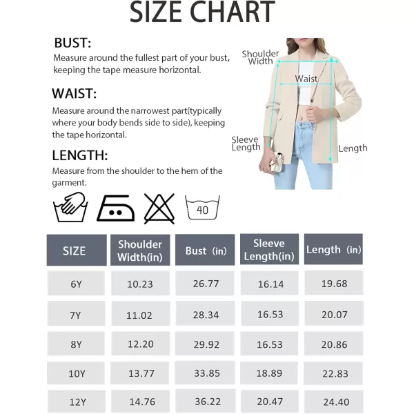 Mebius Girls Blazer Jacket with Inner Pocket Long Sleeve Notched CollarLapel Collar Open Front Casual Kids Blazers SuitKhaki