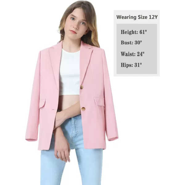 Mebius Girls Blazer Jacket with Inner Pocket Long Sleeve Notched CollarLapel Collar Open Front Casual Kids Blazers SuitPink