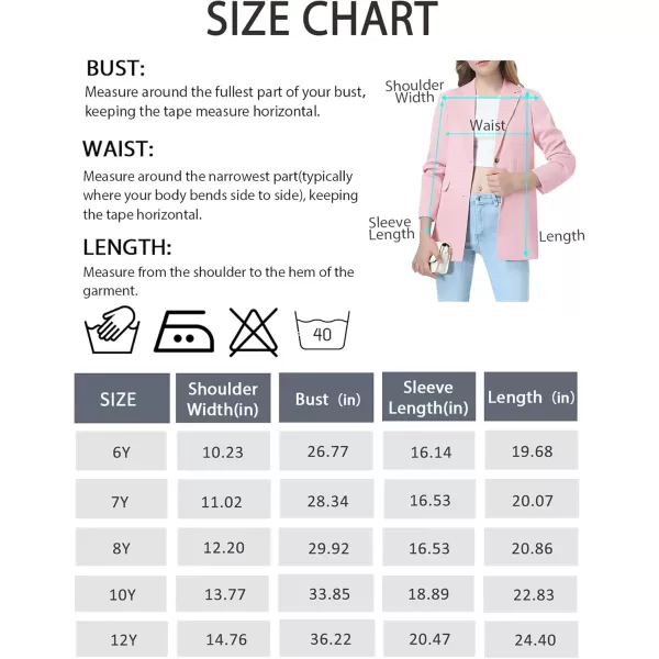 Mebius Girls Blazer Jacket with Inner Pocket Long Sleeve Notched CollarLapel Collar Open Front Casual Kids Blazers SuitPink