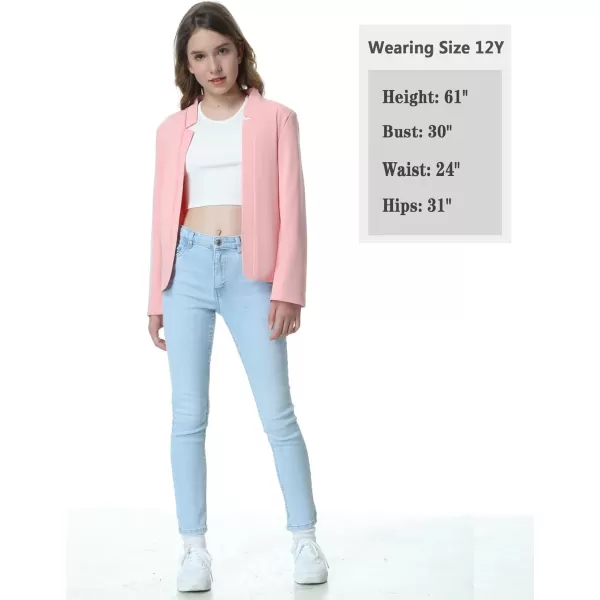 Mebius Girls Blazer Jacket with Inner Pocket Long Sleeve Notched CollarLapel Collar Open Front Casual Kids Blazers SuitPinkcropped