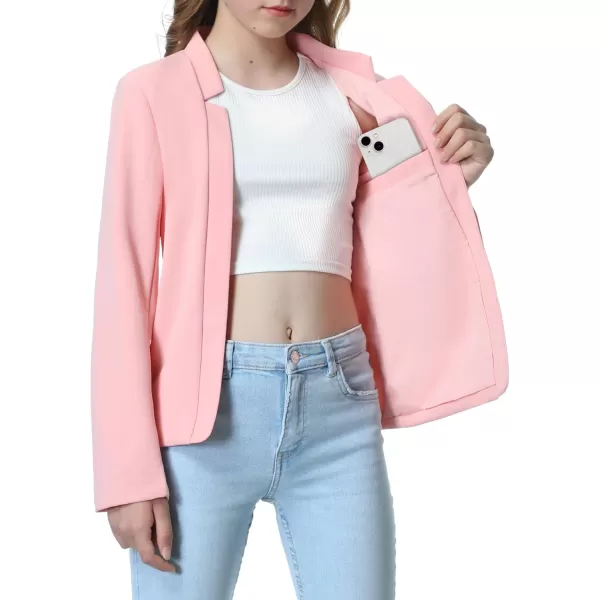 Mebius Girls Blazer Jacket with Inner Pocket Long Sleeve Notched CollarLapel Collar Open Front Casual Kids Blazers SuitPinkcropped