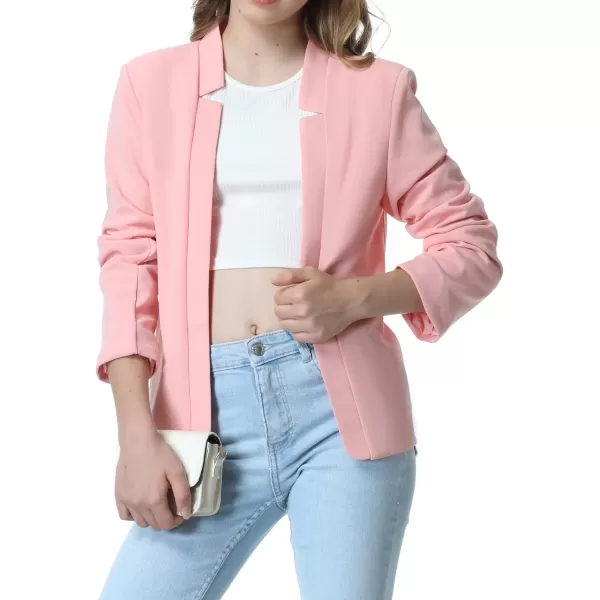 Mebius Girls Blazer Jacket with Inner Pocket Long Sleeve Notched CollarLapel Collar Open Front Casual Kids Blazers SuitPinkcropped