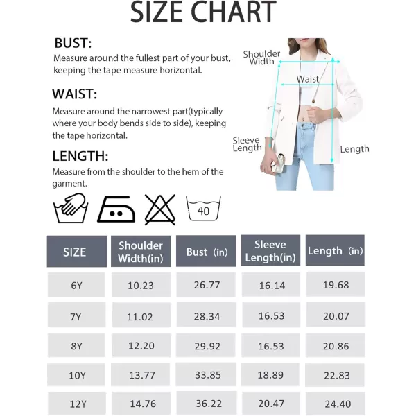 Mebius Girls Blazer Jacket with Inner Pocket Long Sleeve Notched CollarLapel Collar Open Front Casual Kids Blazers SuitWhite