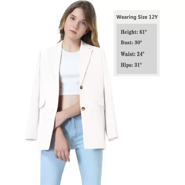 Mebius Girls Blazer Jacket with Inner Pocket Long Sleeve Notched CollarLapel Collar Open Front Casual Kids Blazers SuitWhite