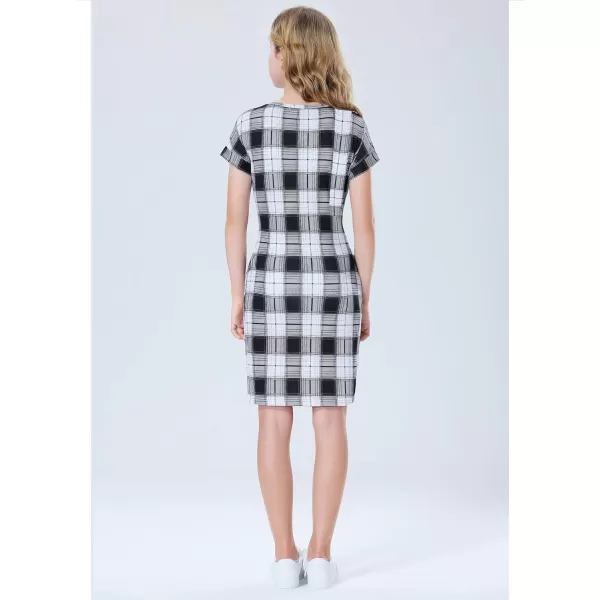 Mebius Girls Bodycon Short Sleeve Dress T Shirt Tee Mini Dresses Summer Casual Tie Waist with PocketsBlack Plaid